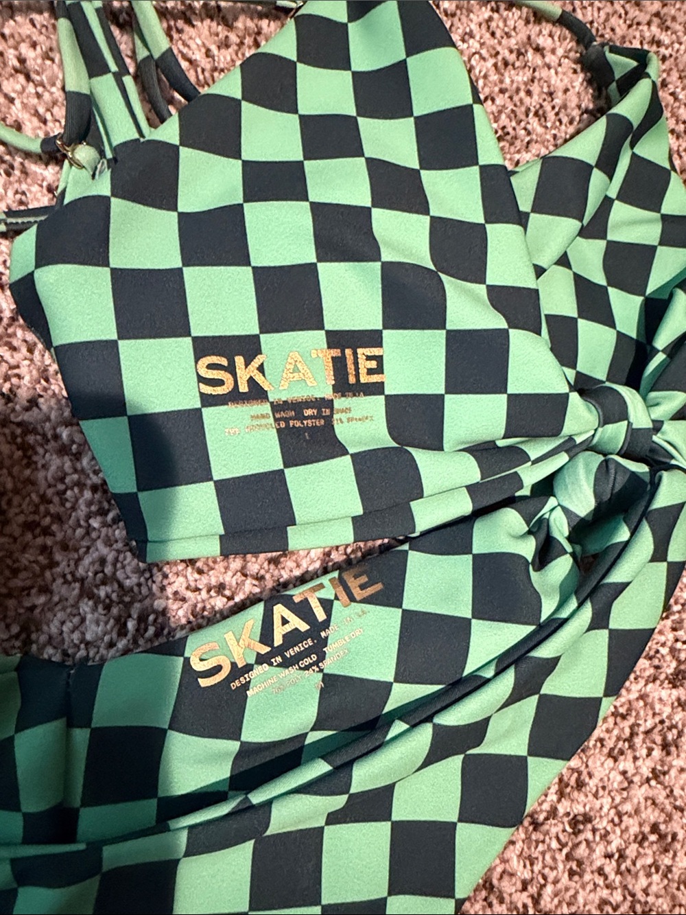 Skatie Swim Suzanne bottoms M Sarah top L in  KOKOMO green checker Bikini Set - Picture 2 of 3